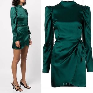 NEW NWT Reformation Josefine emerald green 100% silk mini dress
